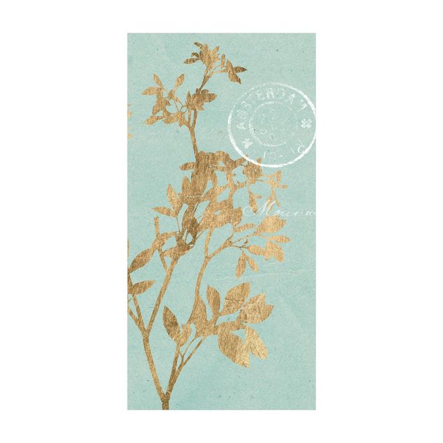 Alfombras florales Golden Leaves On Turquoise I