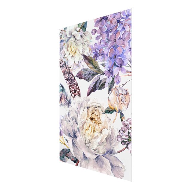 Cuadros flores Delicate Watercolour Boho Flowers And Feathers Pattern