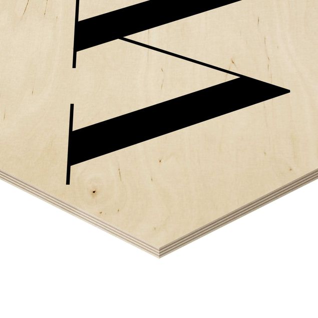 Hexagon Bild Holz - Buchstabe Serif Weiß W