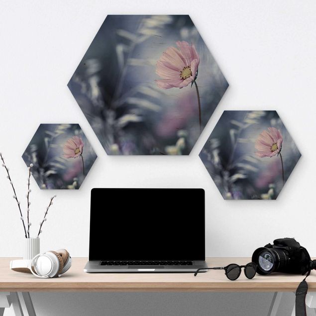 Hexagon Bild Holz - Blüte in Pastell