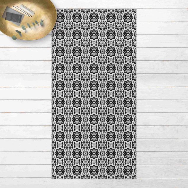 Alfombra exterior Floral Tiles Black And White