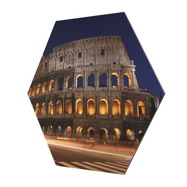 cuadros hexagonales Colosseum in Rome at night