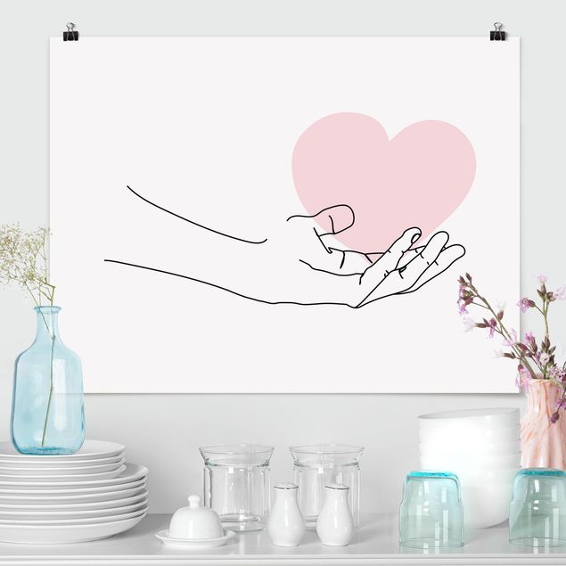 Cuadros de amor Hand With Heart Line Art