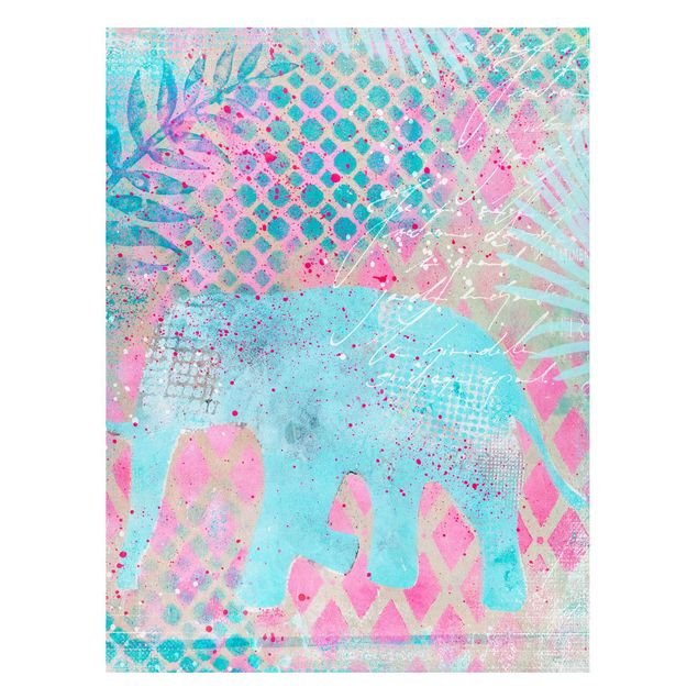 Cuadro elefante colores Colourful Collage - Elephant In Blue And Pink