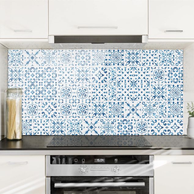 Decoración de cocinas Tile pattern Blue White