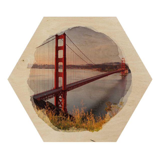 cuadros hexagonales WaterColours - Golden Gate Bridge In San Francisco