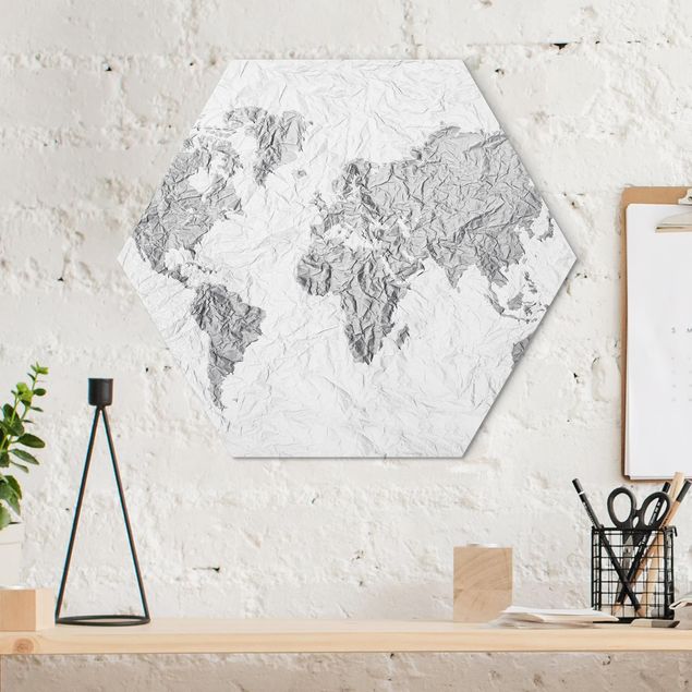 Cuadro mapa del mundo Paper World Map White Grey
