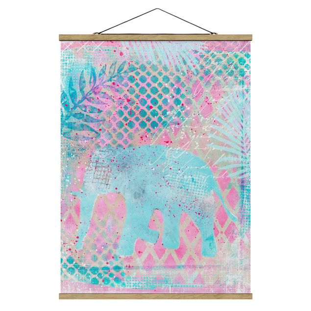 Cuadros plantas Colourful Collage - Elephant In Blue And Pink