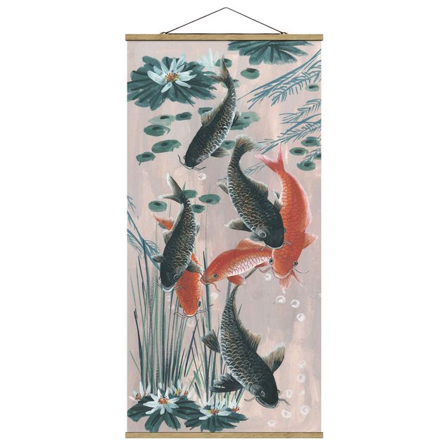 Cuadros flores Asian Painting Koi In Pond II