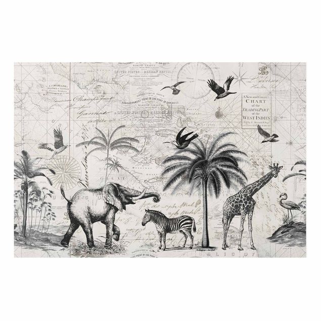 Cuadros de elefantes Vintage Collage - Exotic Map