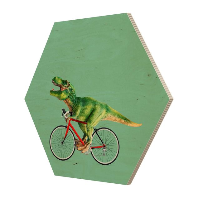 cuadros hexagonales Dinosaur With Bicycle
