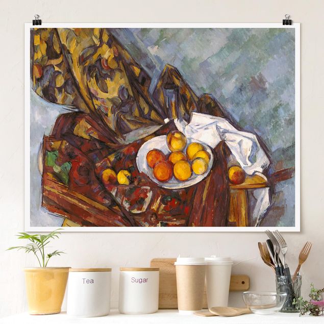 Decoración en la cocina Paul Cézanne - Still Life, Flower Curtain, And Fruits
