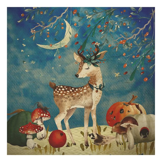 Cuadros Uta Naumann Watercolour Deer In Moonlight