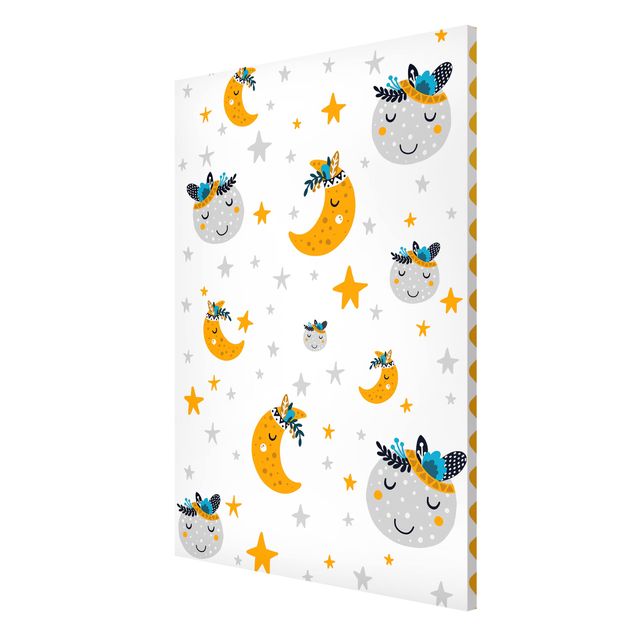 Cuadros con plumas Sleaping Friends Moon And Stars With Frame