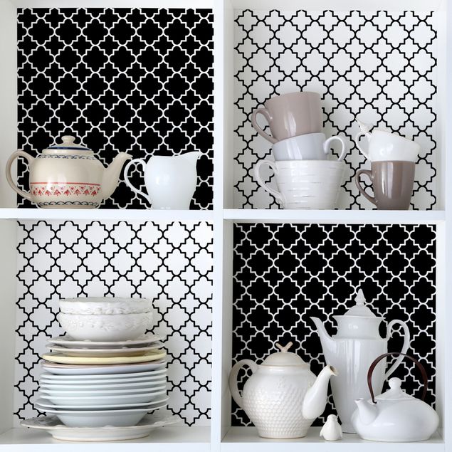 Láminas adhesivas en blanco y negro Moroccan Tile Pattern Quatrefoil Set