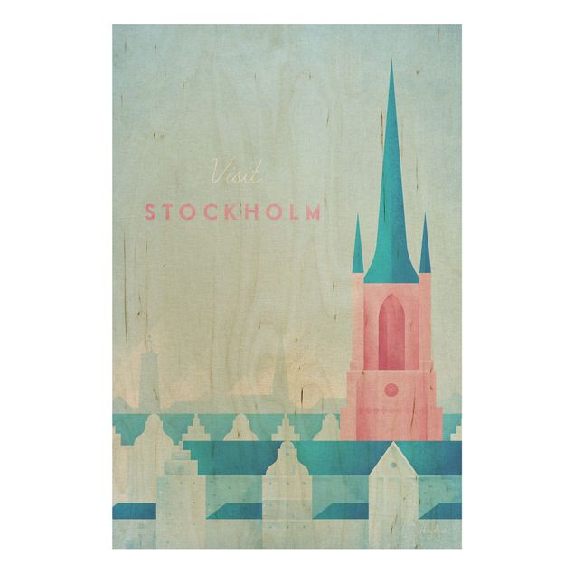 cuadro vintage madera Travel Poster - Stockholm