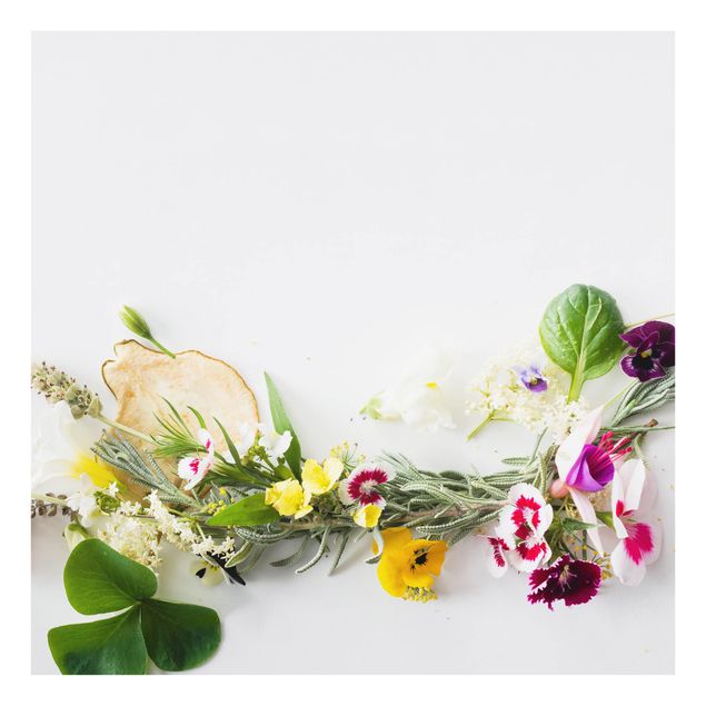 Salpicadero cocina cristal Fresh Herbs With Edible Flowers
