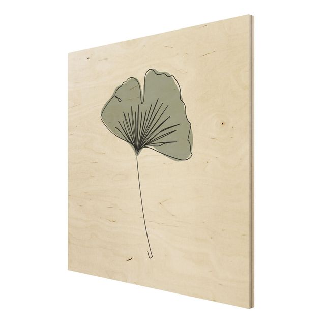 Cuadros de madera flores Gingko Leaf Line Art