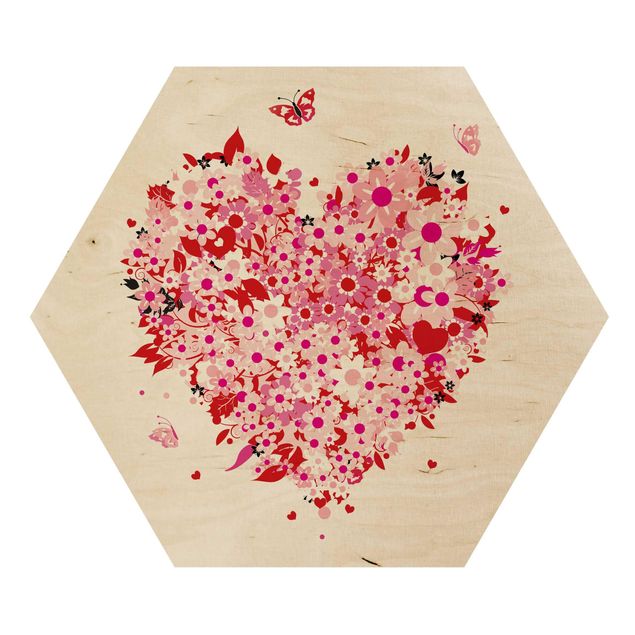 Hexagon Bild Holz - Floral Retro Heart