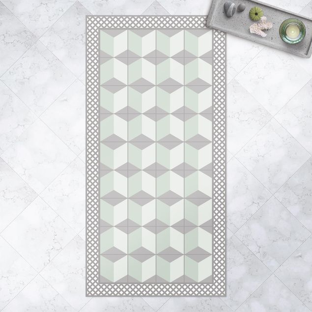 Alfombra exterior Geometrical Tiles Illusion Of Stairs In Mint Green With Border