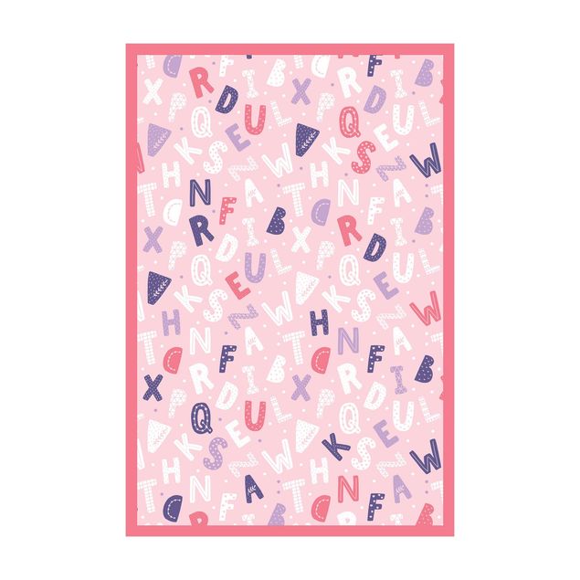 Alfombras vinílicas Alphabet With Hearts And Dots In Light Pink With Frame