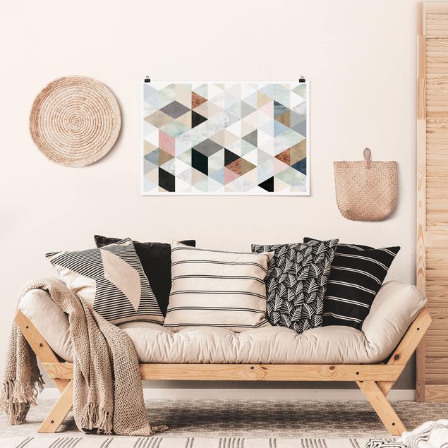Pósters vintage Watercolour Mosaic With Triangles I