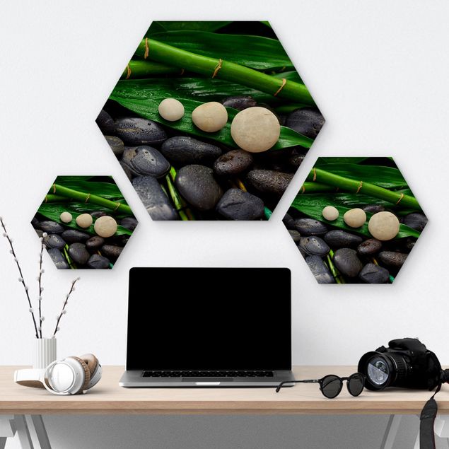 Cuadros hexagonales Green Bamboo With Zen Stones