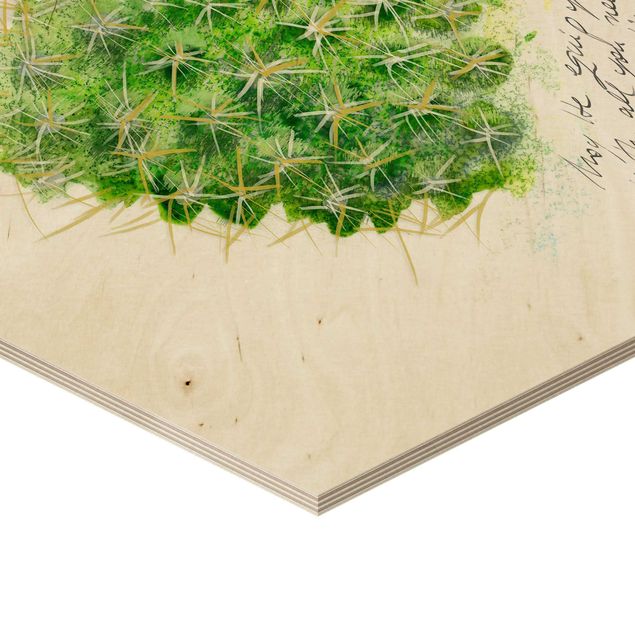 Hexagon Bild Holz - Kaktus mit Bibelvers I