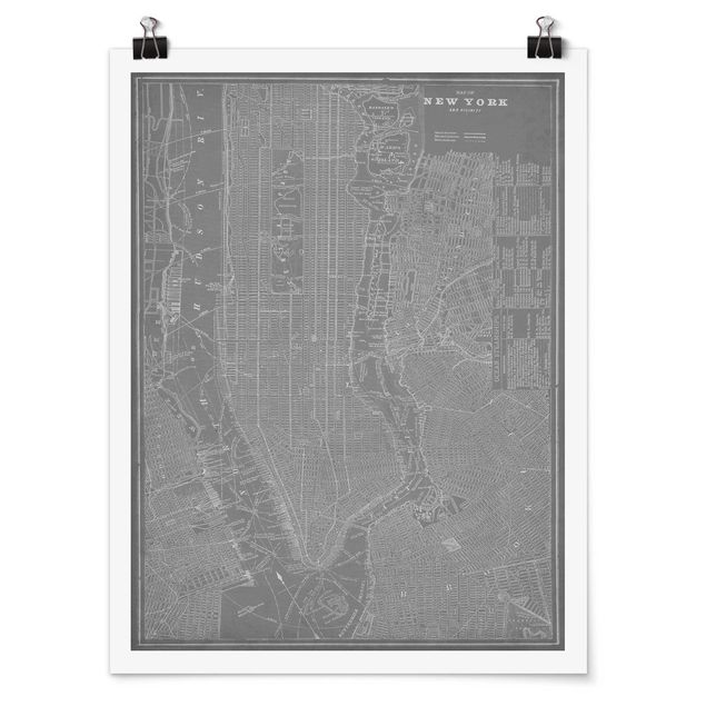 Póster mapamundi grande Vintage Map New York Manhattan