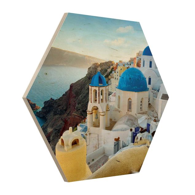 Hexagon Bild Holz - Santorini