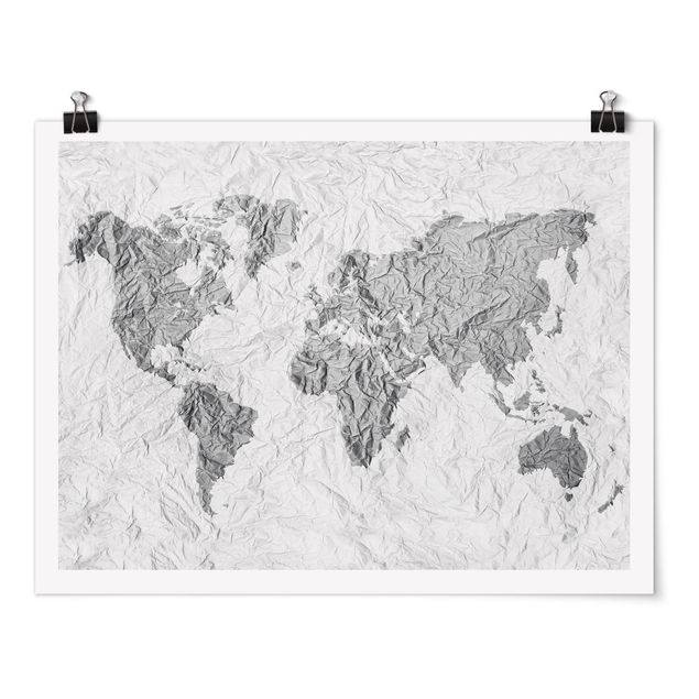 Cuadros mapamundi Paper World Map White Grey