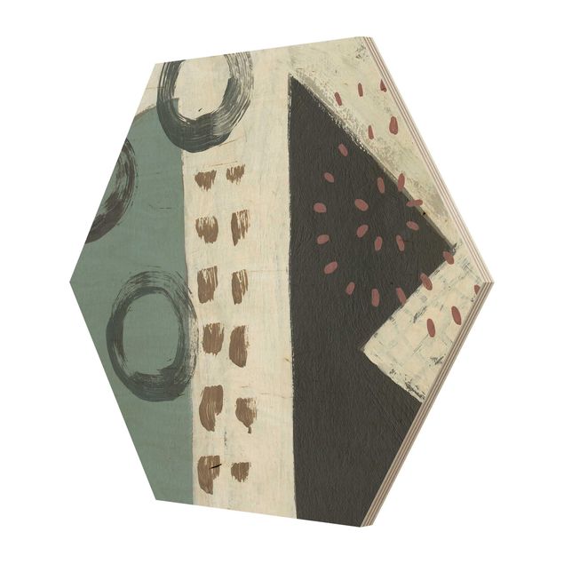 Hexagon Bild Holz - Karneval der Formen in Petrol III
