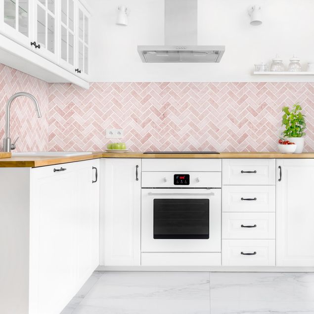 Salpicadero cocina adhesivo efecto teja Marble Fish Bone Tiles - Antique Pink