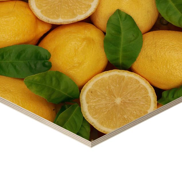 Hexagon Bild Holz - Saftige Zitronen
