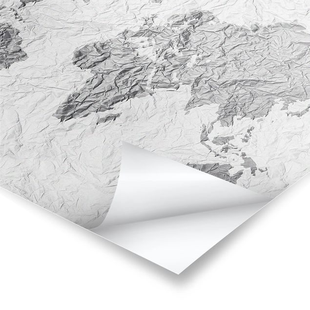 Pósters Paper World Map White Grey
