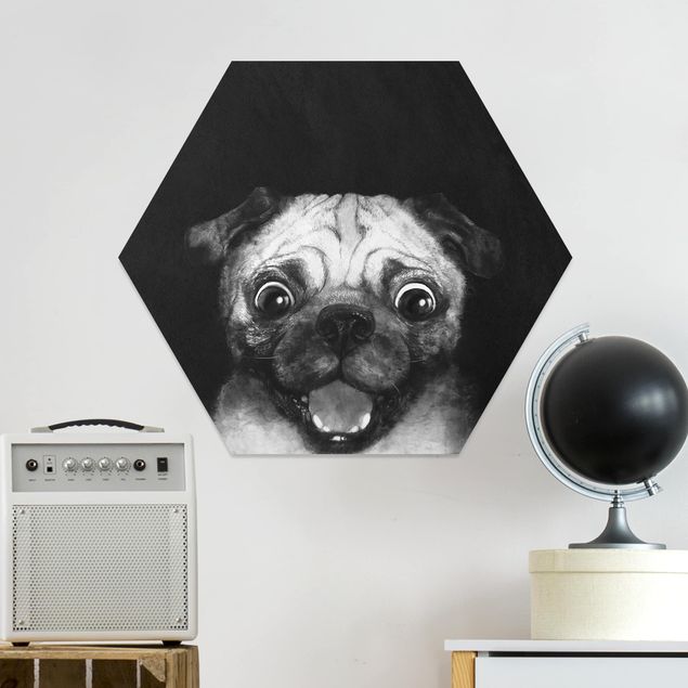 Decoración en la cocina Illustration Dog Pug Painting On Black And White
