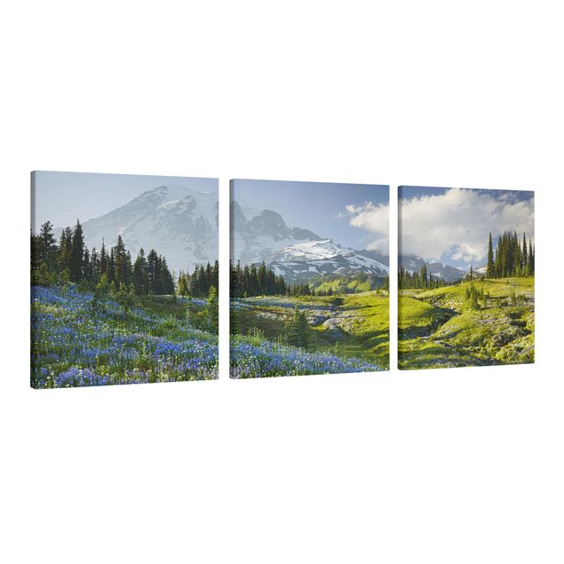 Cuadros de paisajes de montañas Mountain Meadow With Flowers In Front Of Mt. Rainier