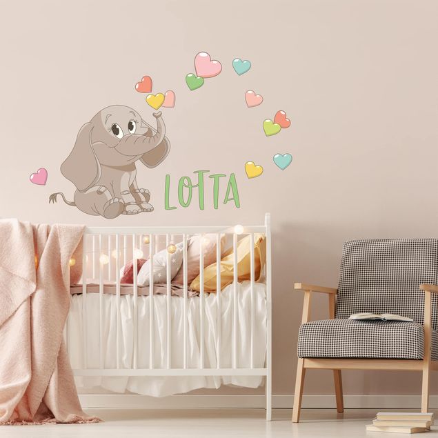 Decoración habitación infantil Rainbow Elephant With Colourful Hearts