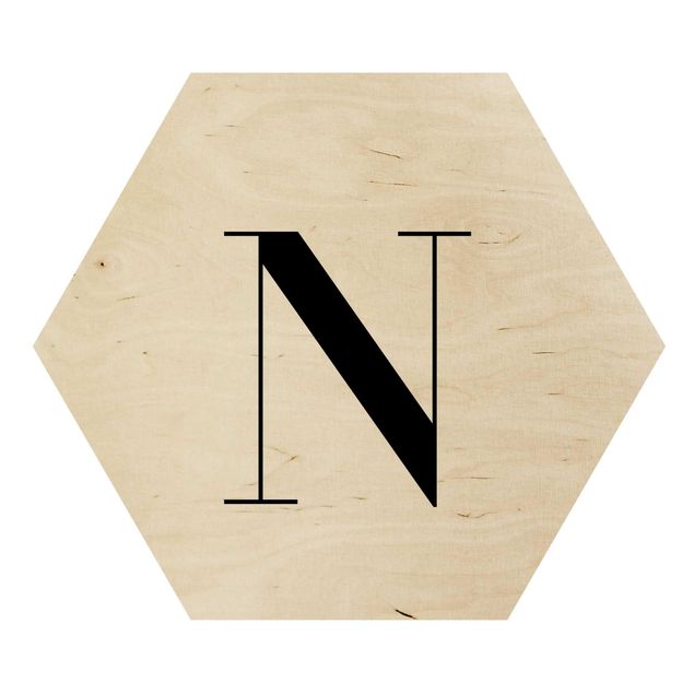 Hexagon Bild Holz - Buchstabe Serif Weiß N