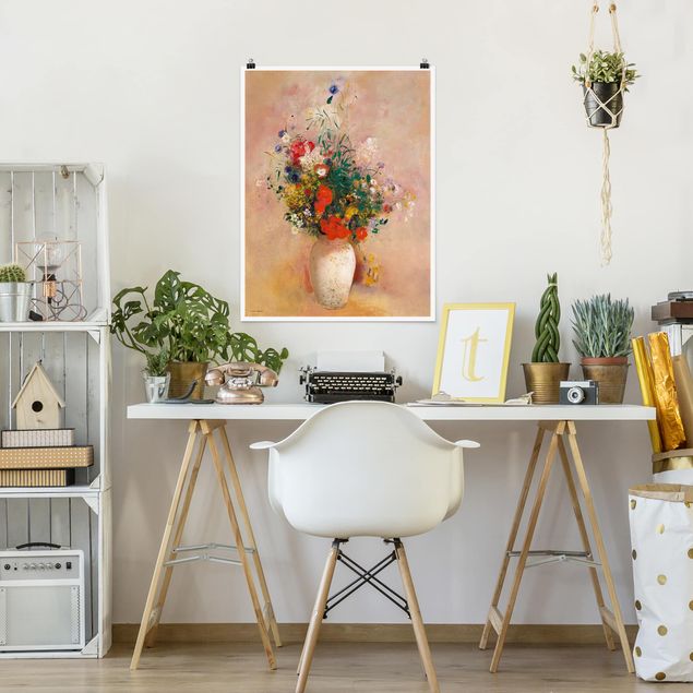 Láminas cuadros famosos Odilon Redon - Vase With Flowers (Rose-Colored Background)