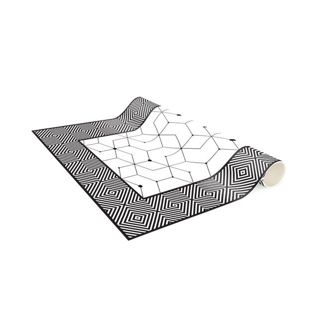 Alfombra mosaico Geometrical Tiles Dotted Lines Black And White With Border