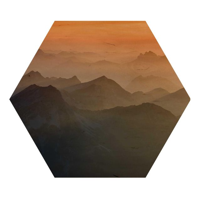Hexagon Bild Holz - Blick von der Zugspitze