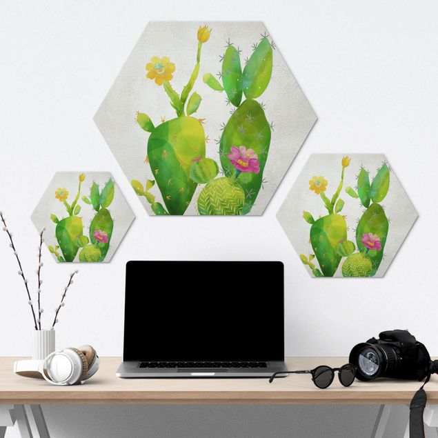 cuadros hexagonales Cactus Family In Pink And Yellow