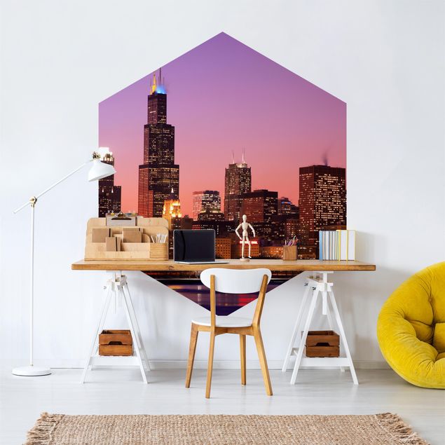 Papel pintado hexagonal Chicago Skyline