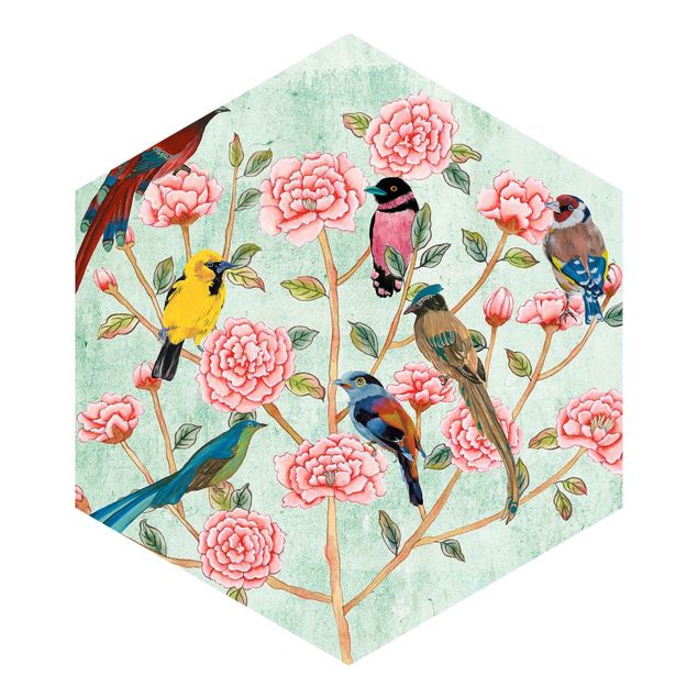 Papel pared vintage Chinoiserie Collage In Mint