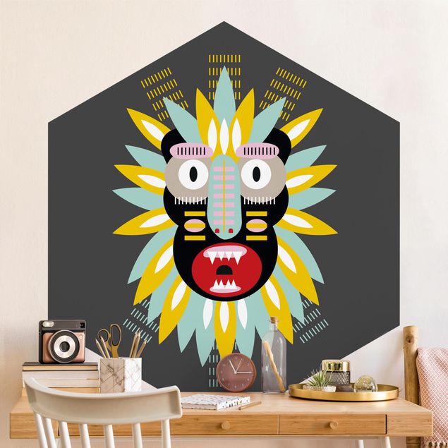 Papel pintado salón moderno Collage Ethnic Mask - King Kong
