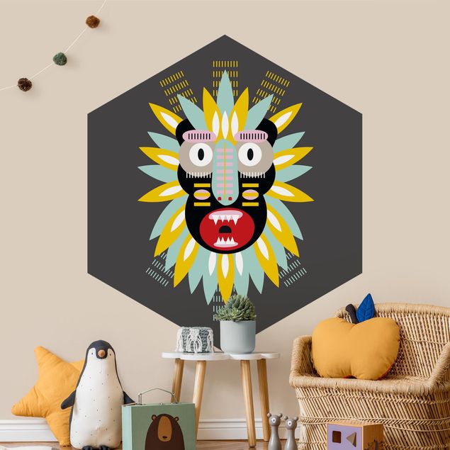 Papel pintado hexagonal Collage Ethnic Mask - King Kong