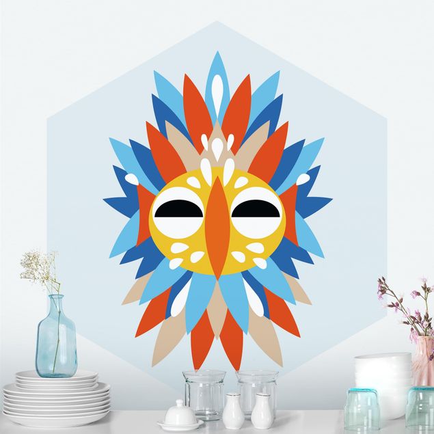 Papeles pintados modernos Collage Ethnic Mask - Parrot