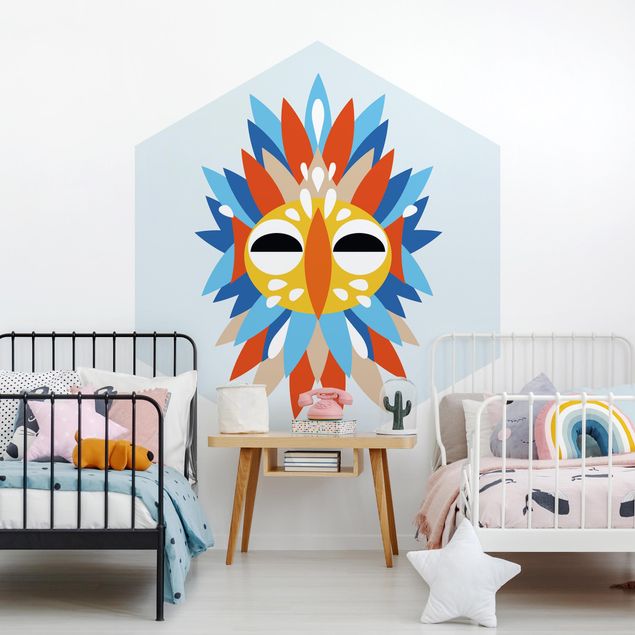 Papel pintado hexagonal Collage Ethnic Mask - Parrot