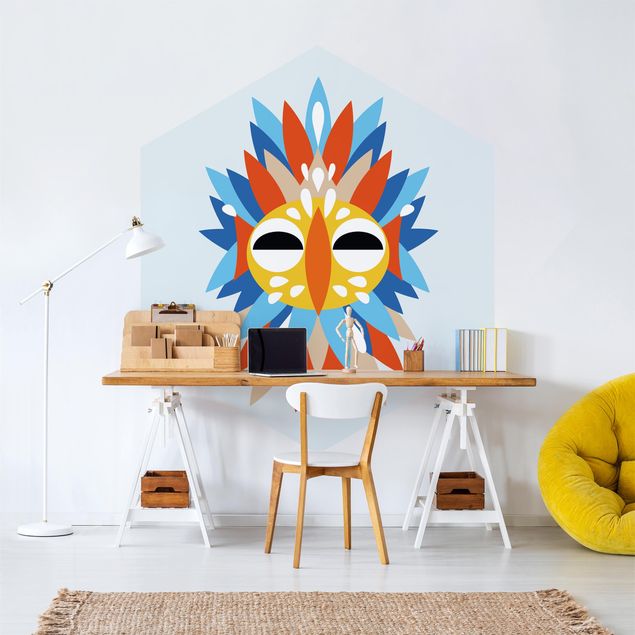 Papel pared animales Collage Ethnic Mask - Parrot